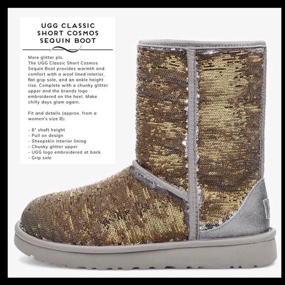 UGG Classic Short Cosmo Sequin Silver & Gold Boots - Picture 11 of 13